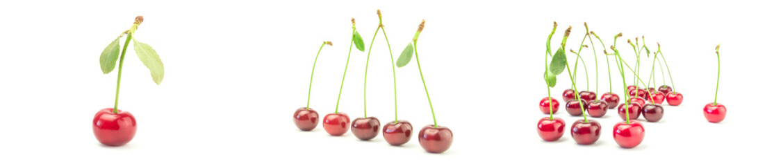 Set of Fresh cherry over a white background