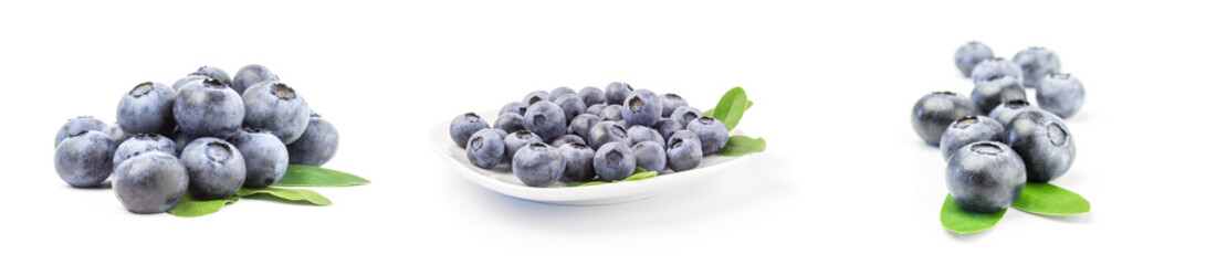 Collage of blueberry on a white background cutout
