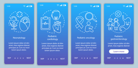 Pediatric services onboarding mobile app page screen vector template