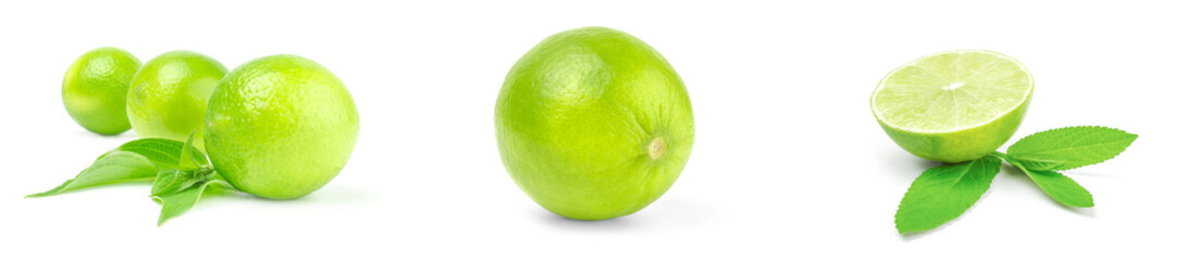 Collection of limes on a white background