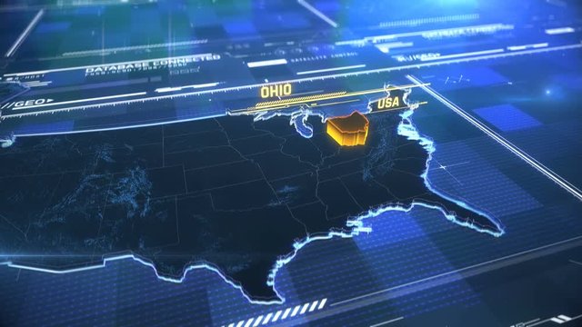 Ohio US state border 3D modern map with a name, region outline