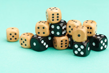 Gaming dices on blue background. Game concept.