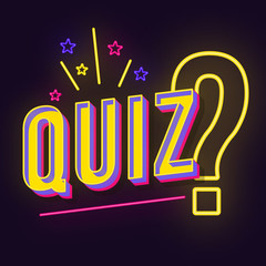 Quiz vintage 3d neon light vector lettering