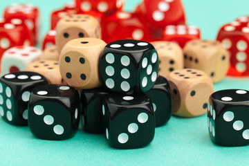 Gaming dices on blue background. Game concept.