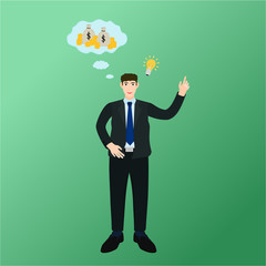 Businessman have good idea and thinking profit money , vector cartoon