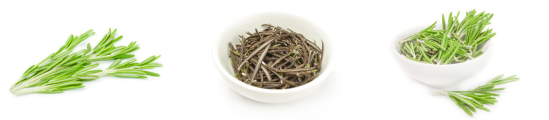 Collage of rosemary isolated over a white background