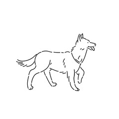 Large pedigree dog shepherd. Line art style character vector black white isolated illustration.