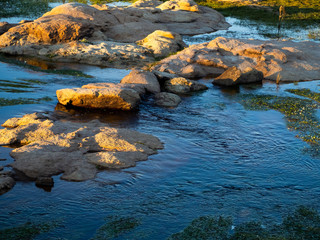 View of a section of the reservoir of La Almendra in Salamanca (Spain) in winter dry season