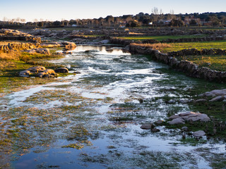View of a section of the reservoir of La Almendra in Salamanca (Spain) in winter dry season