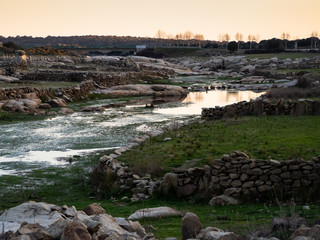 View of a section of the reservoir of La Almendra in Salamanca (Spain) in winter dry season