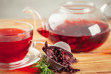 red tea on a wooden table