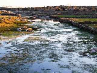 View of a section of the reservoir of La Almendra in Salamanca (Spain) in winter dry season