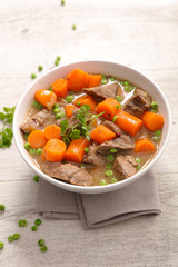 beef, carrot and pea with broth