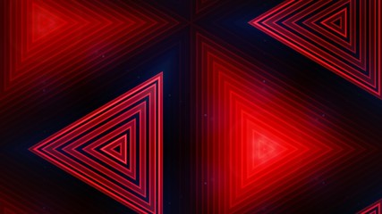 Concentric triangles made of red neon tubes, looking like the entrance of a space tunnel. Retro futuristic background.