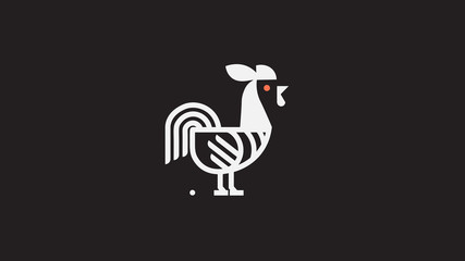 creative rooster with circle line vector logo concept style. Bird cock abstract illustration with black background.
