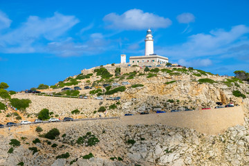 Fototapeta na wymiar Lighthouse at Cap de Formentor in the Coast of North Mallorca, Majorca, Spain ( Balearic Islands ).