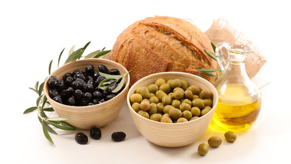 green and black olive with bread