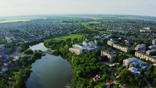 Aerial View at Sunset in the City of Berdichev, Ukraine