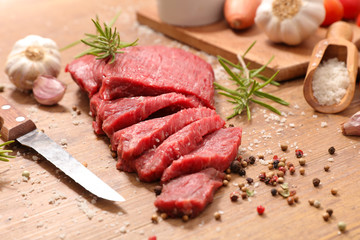 raw beef piece and peppers