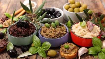 assorted of mixed tapenade, mediteraneean appetizer