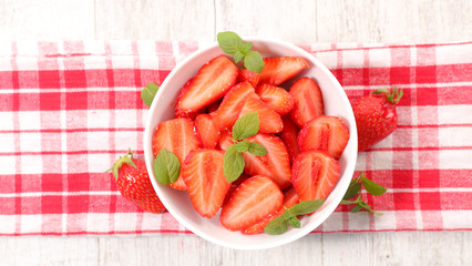 bowl of fresh strawberry, top wiew