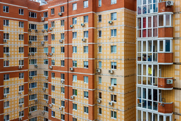 Rostov-on-Don / Russia, 22 march 2019 - The wall of the multistory residential building with many windows. Editorial photo