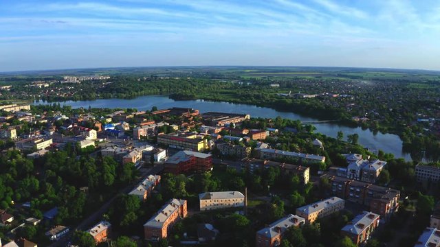 Aerial View at Sunset in the City of Berdichev, Ukraine