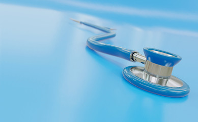 Stethoscope on blue, reflective background - 3D rendering