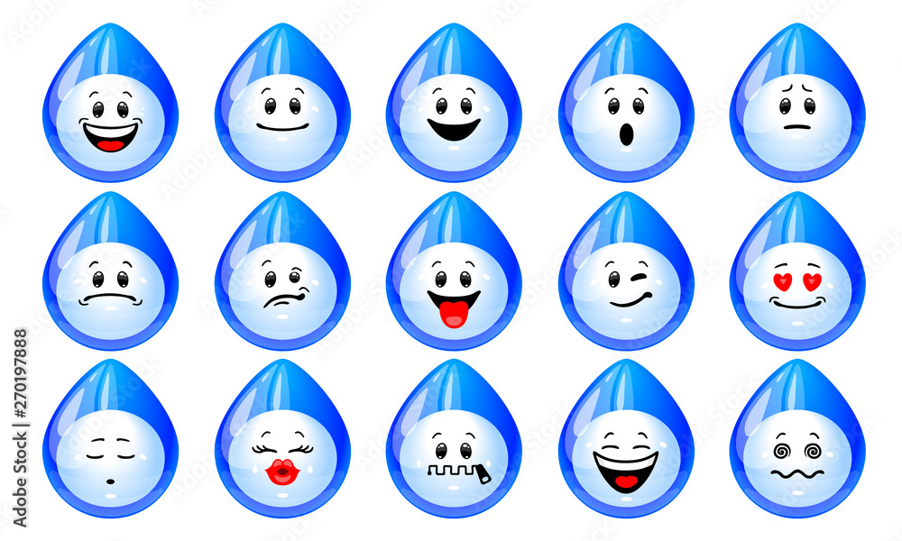 Canvas Prints vector set of water drops. collection of blue drops with different emotions in cartoon style