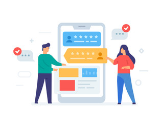 Application design smartphone vector illustration, flat cartoon sms bubbles on mobile phone screen, man person chatting on cellphone with woman isolated