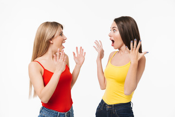 Two cheerful pretty young girls isolated