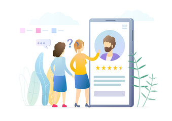HR managers choose candidate flat illustration. Employee search website, app. Employers reed resume, CV cartoon characters. Open vacancy. Employment, recruitment service vector concept.