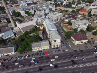 Historical area early morning at spring. Downtown. Drone image.Kiev