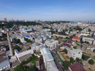 Historical area early morning at spring. Downtown. Drone image.Kiev
