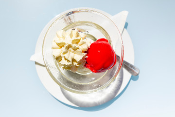 Ice Cream in Bowl on Table.