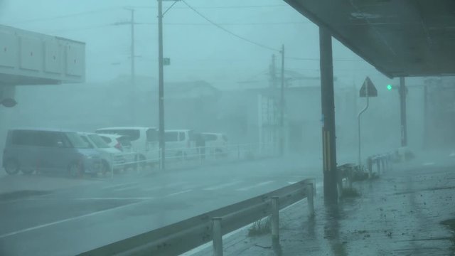 Strong Wind And Torrential Rain Sweep Through Town As Hurricane Makes Landfall - Jebi