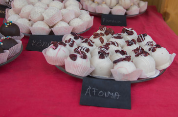 Finest collection of Hungarian cookies and cakes, on streets of Szeged city, Hungary