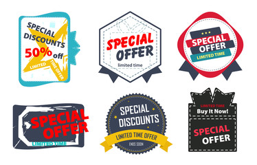 Marketing Material, Sticker, Stamp or Label for Limited Time Offer, Special Offer, Special Discount, Ends Soon. Isolated on White Background