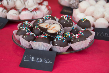 Finest collection of Hungarian cookies and cakes, on streets of Szeged city, Hungary
