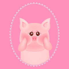 Obraz na płótnie Canvas Cute little pig with red cheeks, on pink backgrounds. For baby card and invitation. Vector illustration.