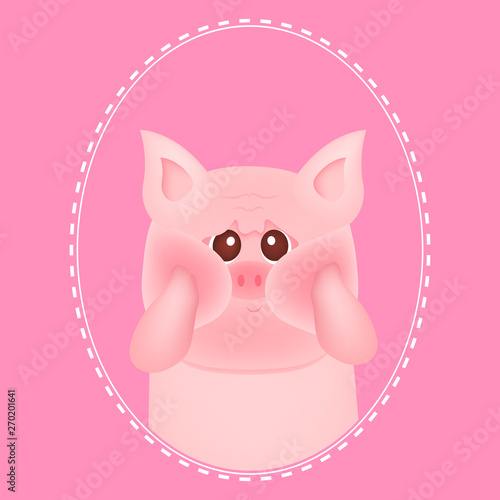 Cute Little Pig With Red Cheeks On Pink Backgrounds For Baby Card