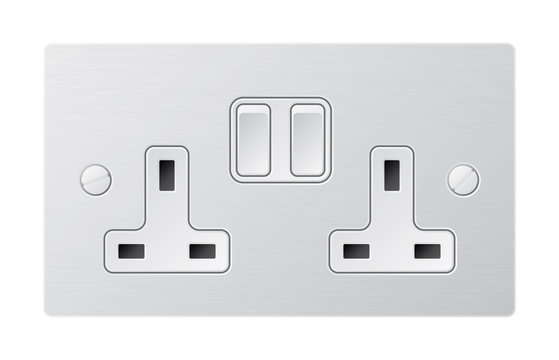 Realistic vector white socket. Electrical outlet in the UK Isolated on white background.