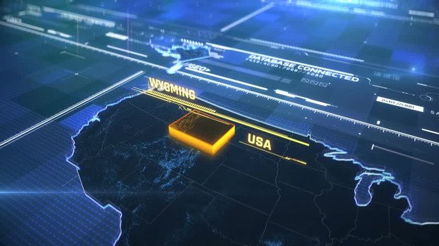 Wyoming US state border 3D modern map with a name, region outline