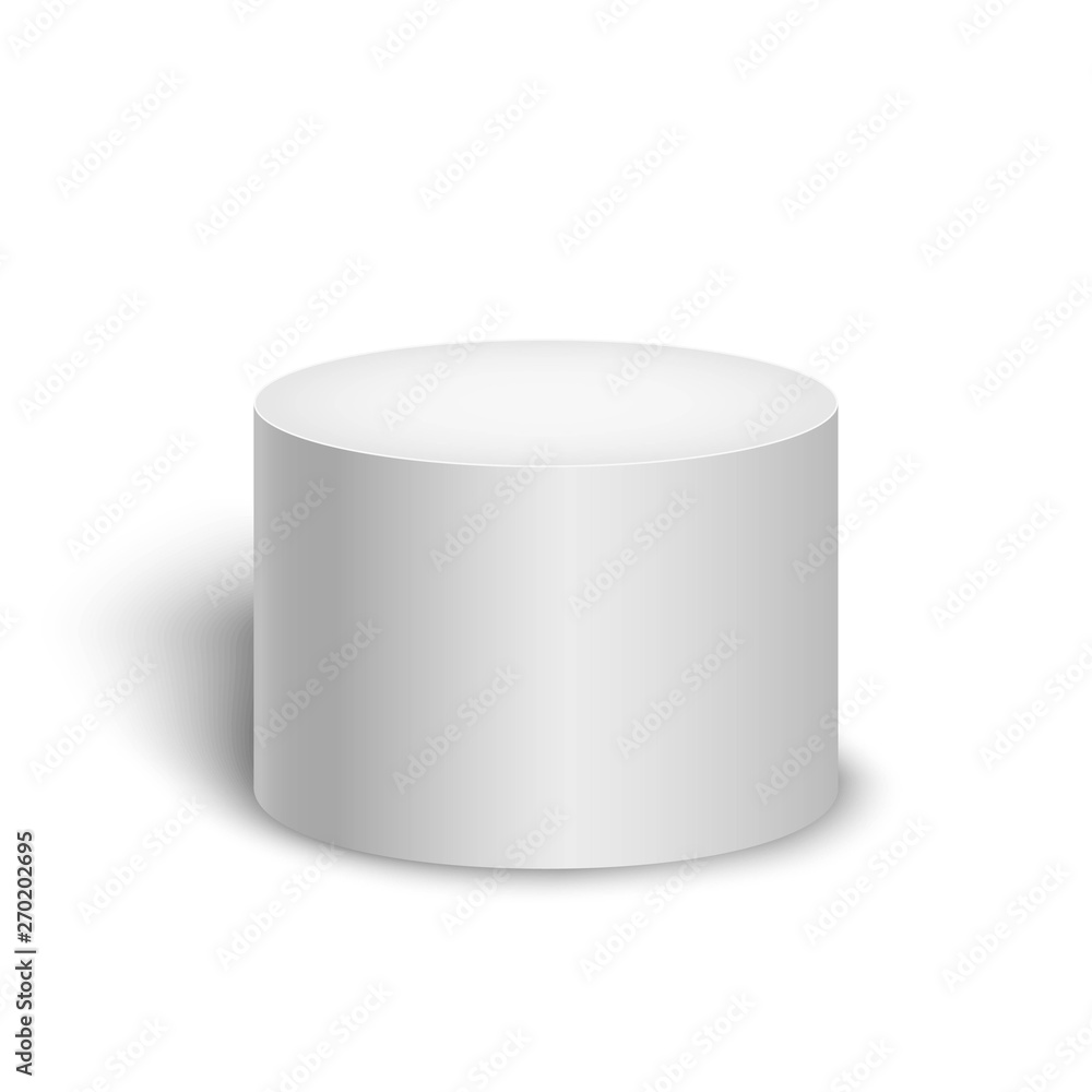 Poster white realistic cylinder with shadow isolated on white background. mock up template for your design.