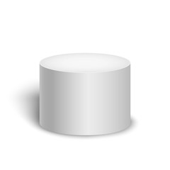 White realistic cylinder with shadow isolated on white background. Mock up template for your design. Concept for advertising or presentation.