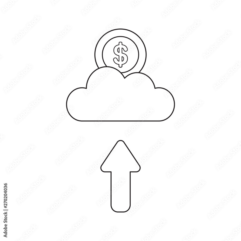 Poster vector icon concept of dollar on cloud with arrow moving up.