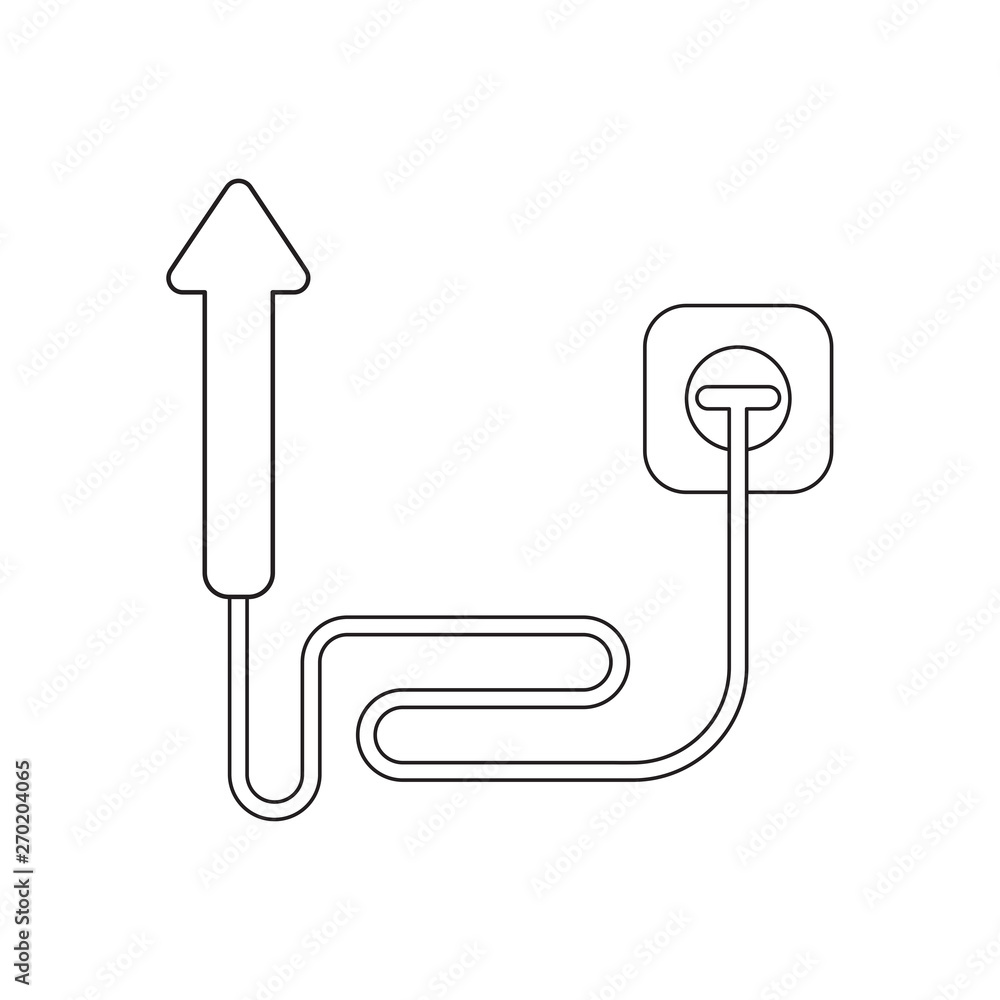Poster vector icon concept of arrow moving up with cable and plugged into outlet.
