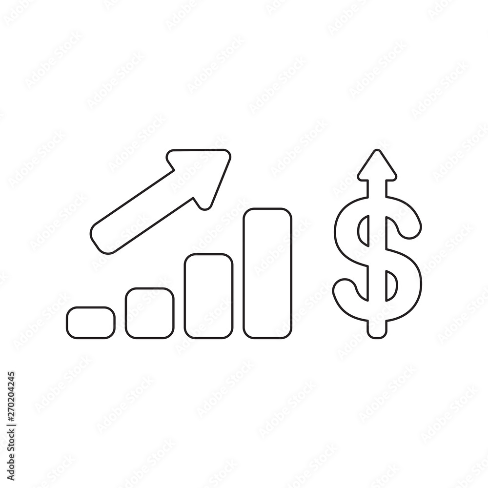 Poster vector icon concept of sales bar graph with dollar moving up.