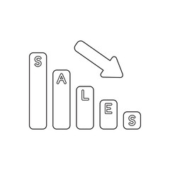 Vector icon concept of sales bar graph down.
