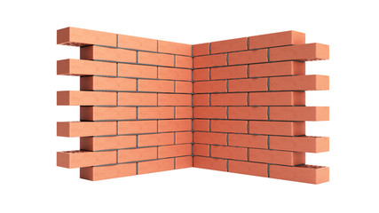 piece of brick wall 3d render on white no shadow